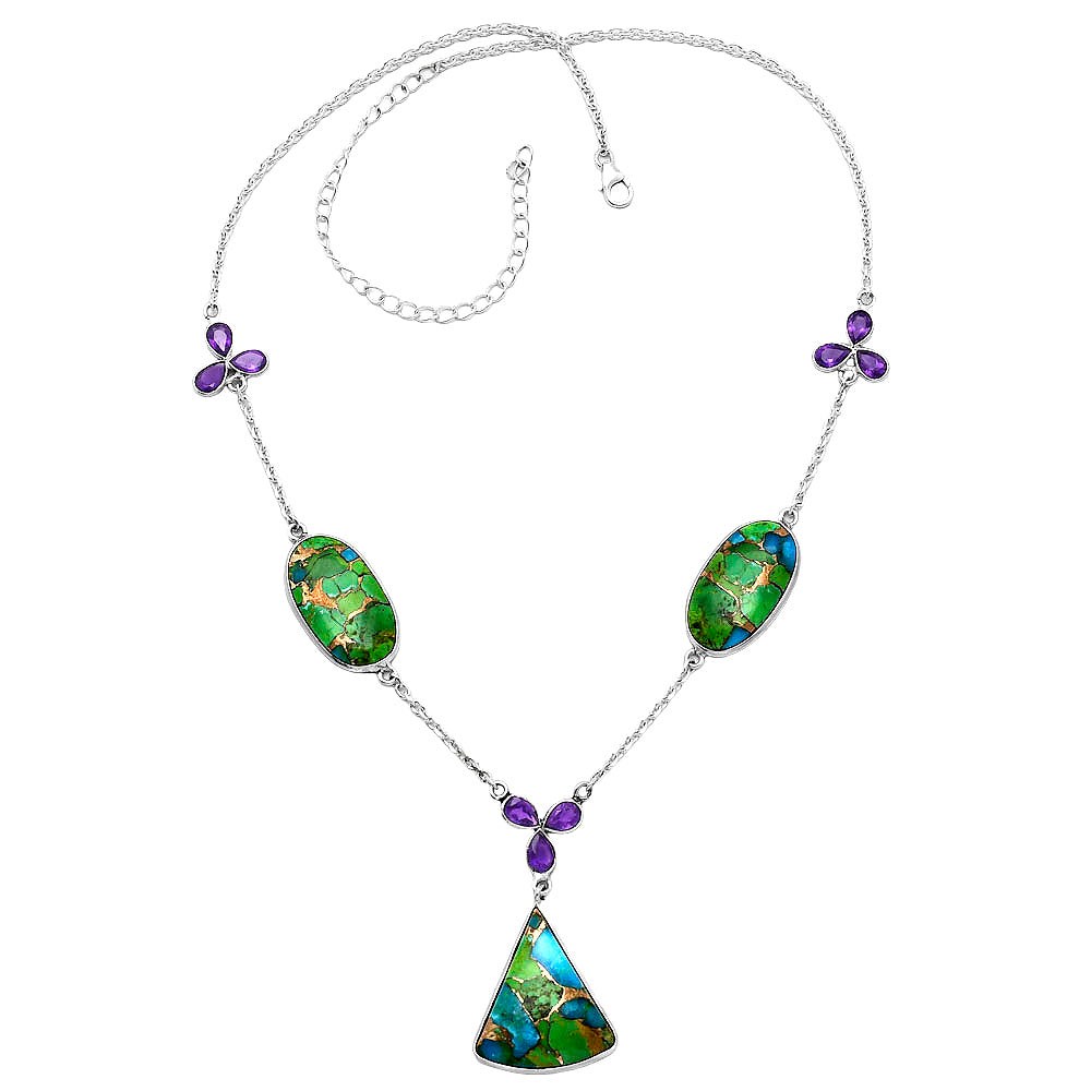 Blue Turquoise In Green Mohave & Amethyst Necklace N-1021 SDN2000