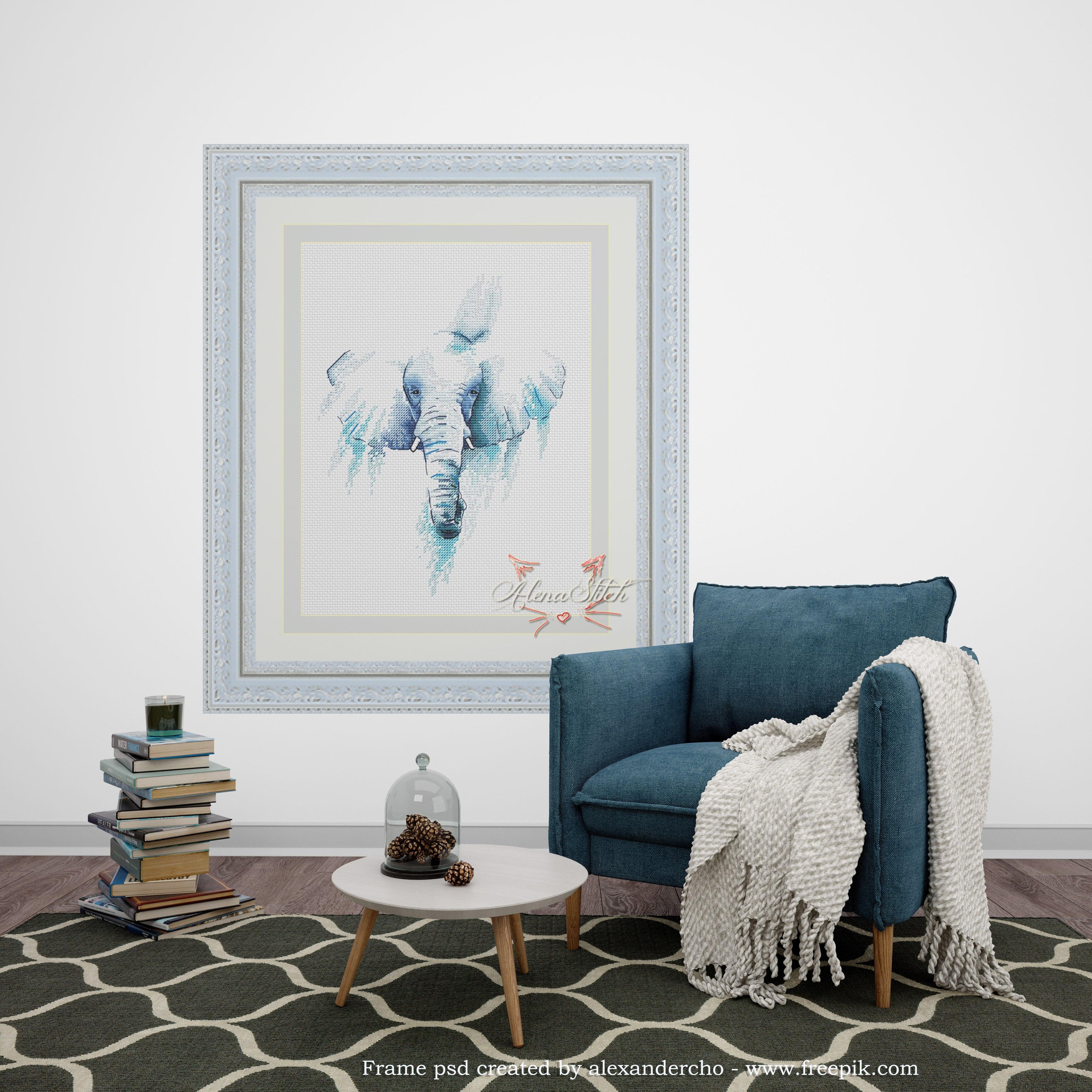 Blue elephant - PDF Cross Stitch Pattern