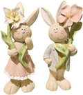 15" RESIN BUNNY HOLDING FLOWER - SET OF 2-0